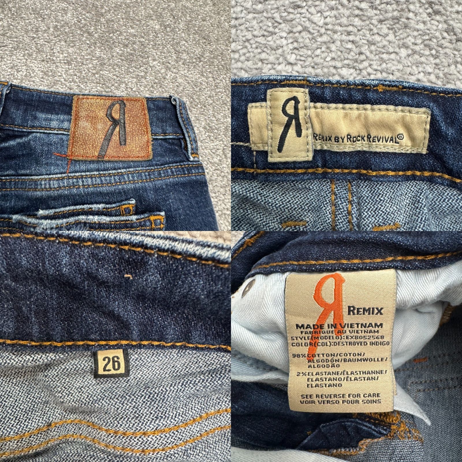 Vintage Rock Revival Womens Distressed Ankle Jeans 26x29 Blue Dark Wash Regular Fit Streetwear Size 26" / US 2 / IT 38 - 8 Thumbnail