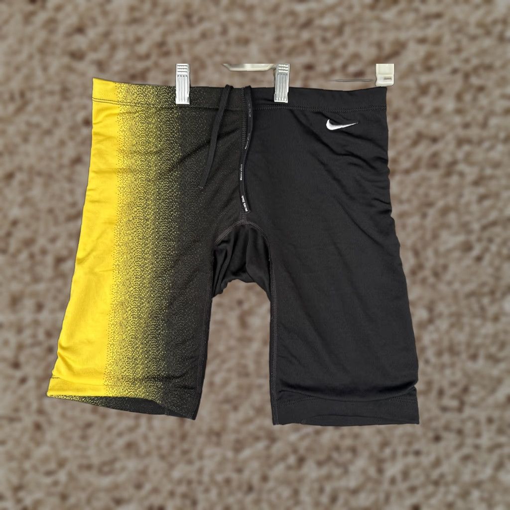 Nike VINTAGE? No. But Nike Swim Jammer Shorts Men 28 Black Yellow Gradient Ombré Drawstring Compression Size US 28 / EU 44 - 1 Thumbnail