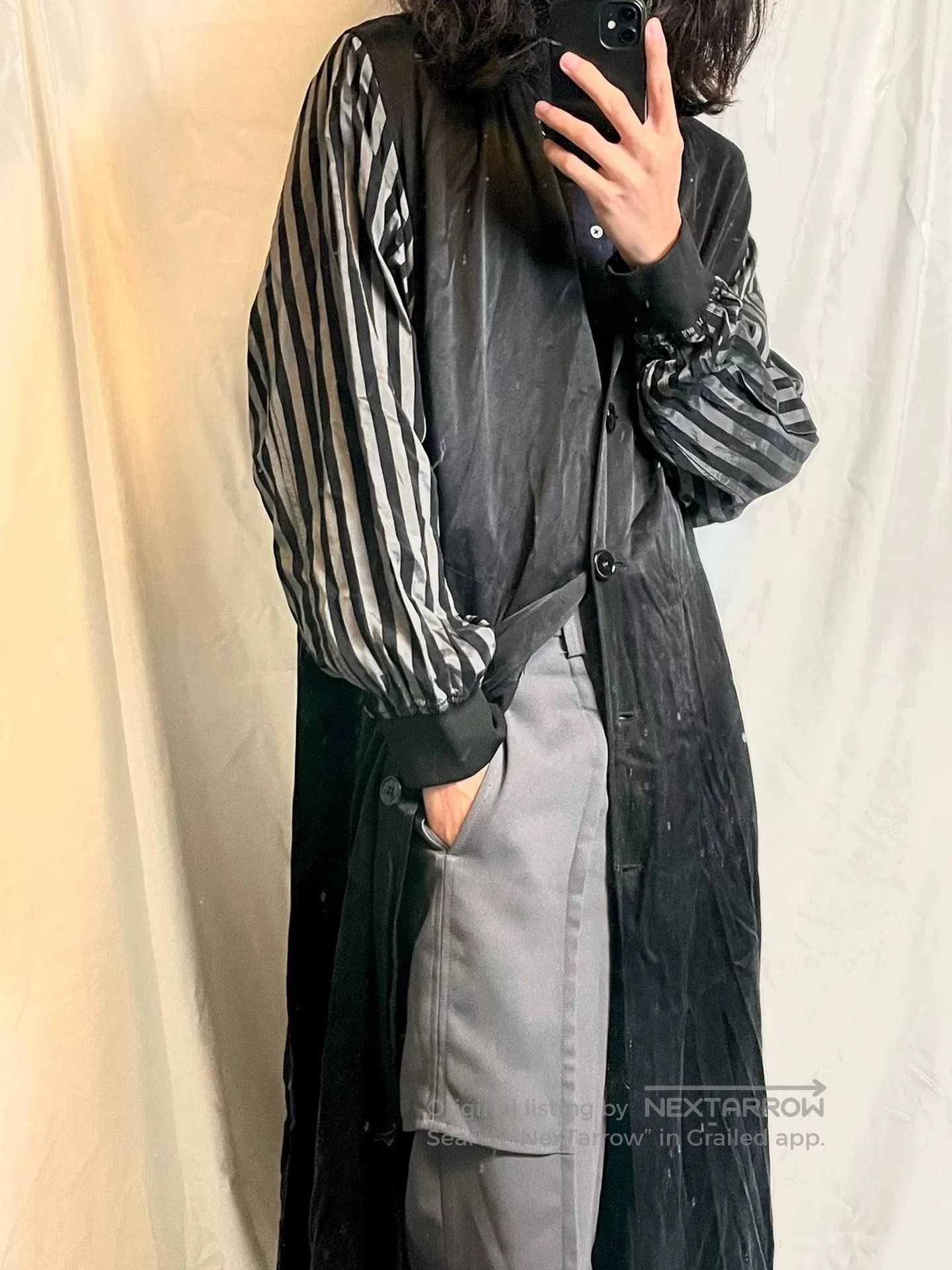 Maison Margiela Black Striped Long Coat.