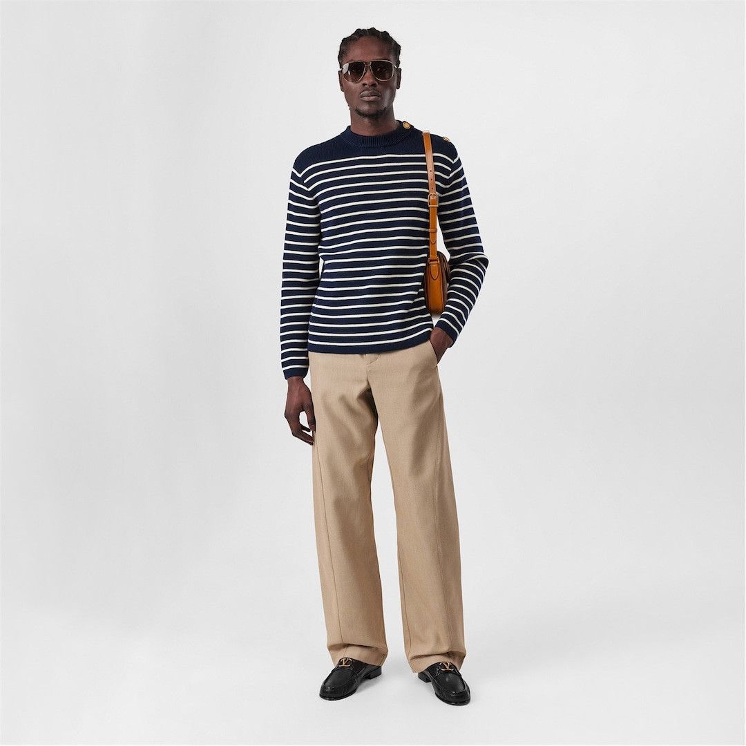 Valentino o1g2r1mq0526 Crew Neck Knitted Jumper in Indigo/Beige Size US M / EU 48-50 / 2 - 3 Thumbnail