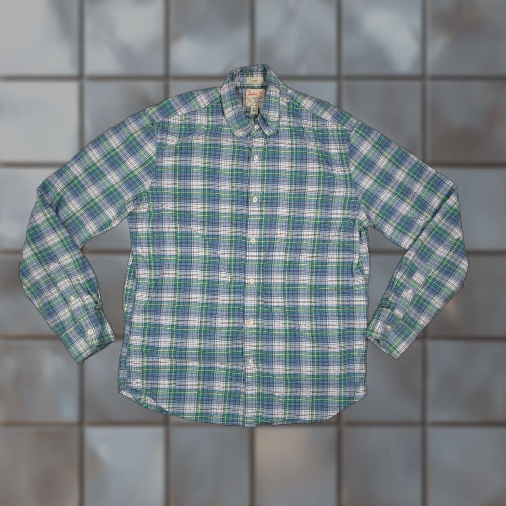 J.Crew VINTAGE J.CREW Men's Shirt Medium Blue Slim Fit Button Up Organic Oxford Plaid All Seasons Size US M / EU 48-50 / 2 - 1 Thumbnail