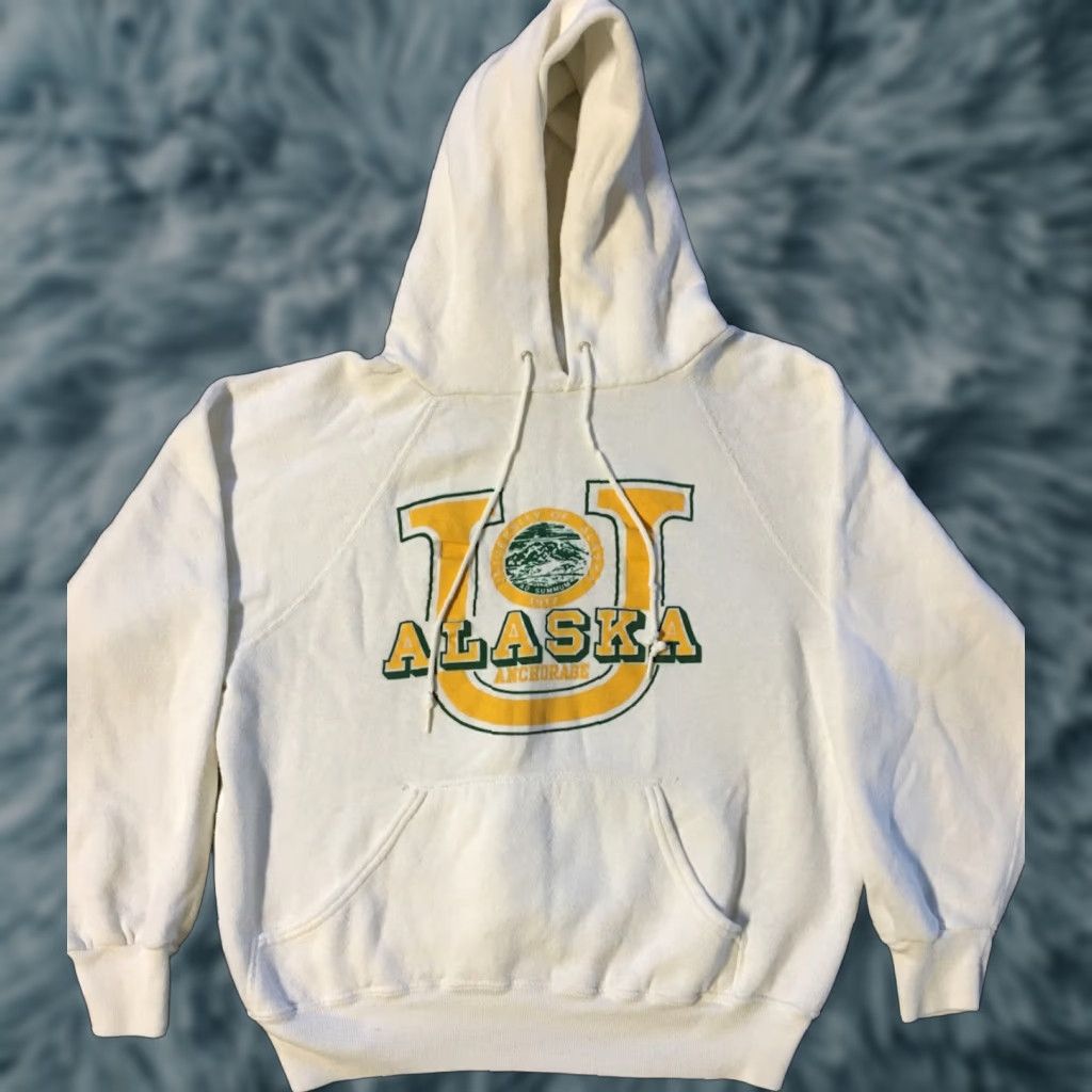 Velva Sheen VINTAGE Velva Sheen University Alaska Hoodie Sweatshirt S White 70s 80s Grunge Sports Track Football Basketball 90s Retro School University Mens Mens Size US S / EU 44-46 / 1 - 1 Thumbnail