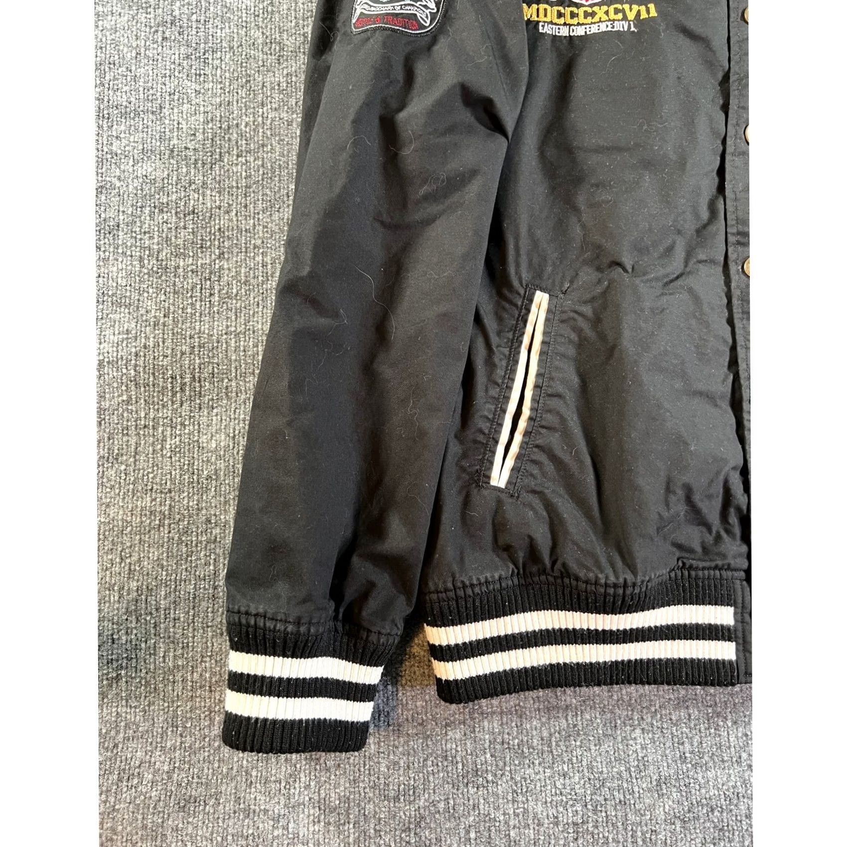 Vintage USA Rugby Varsity Bomber Jacket Mens 3XL Black Patchwork Snap Front Collegiate Size US XXL / EU 58 / 5 - 6 Thumbnail