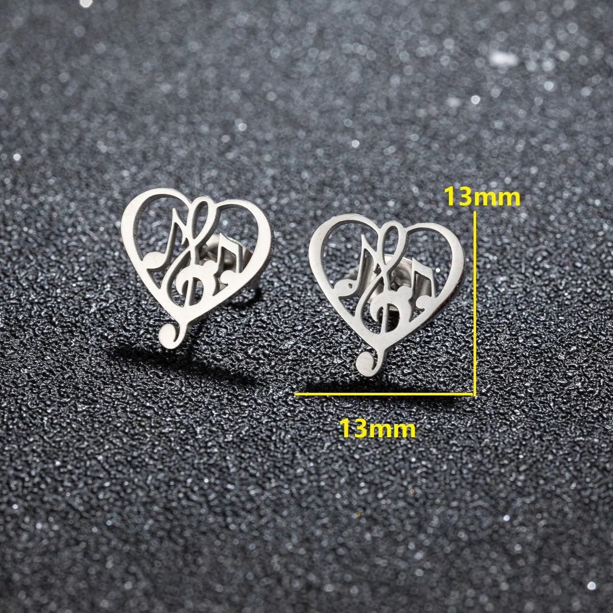 Jewelry Heart of Note Stud Earrings Charm Earring Gift Size ONE SIZE - 2 Thumbnail