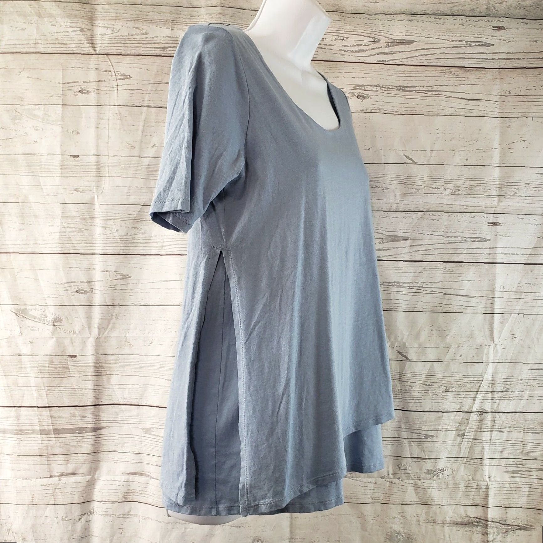Vintage PureJill Womens T-Shirt XS Blue Solid Short Sleeve Cotton Blend Size XS / US 0-2 / IT 36-38 - 2 Thumbnail