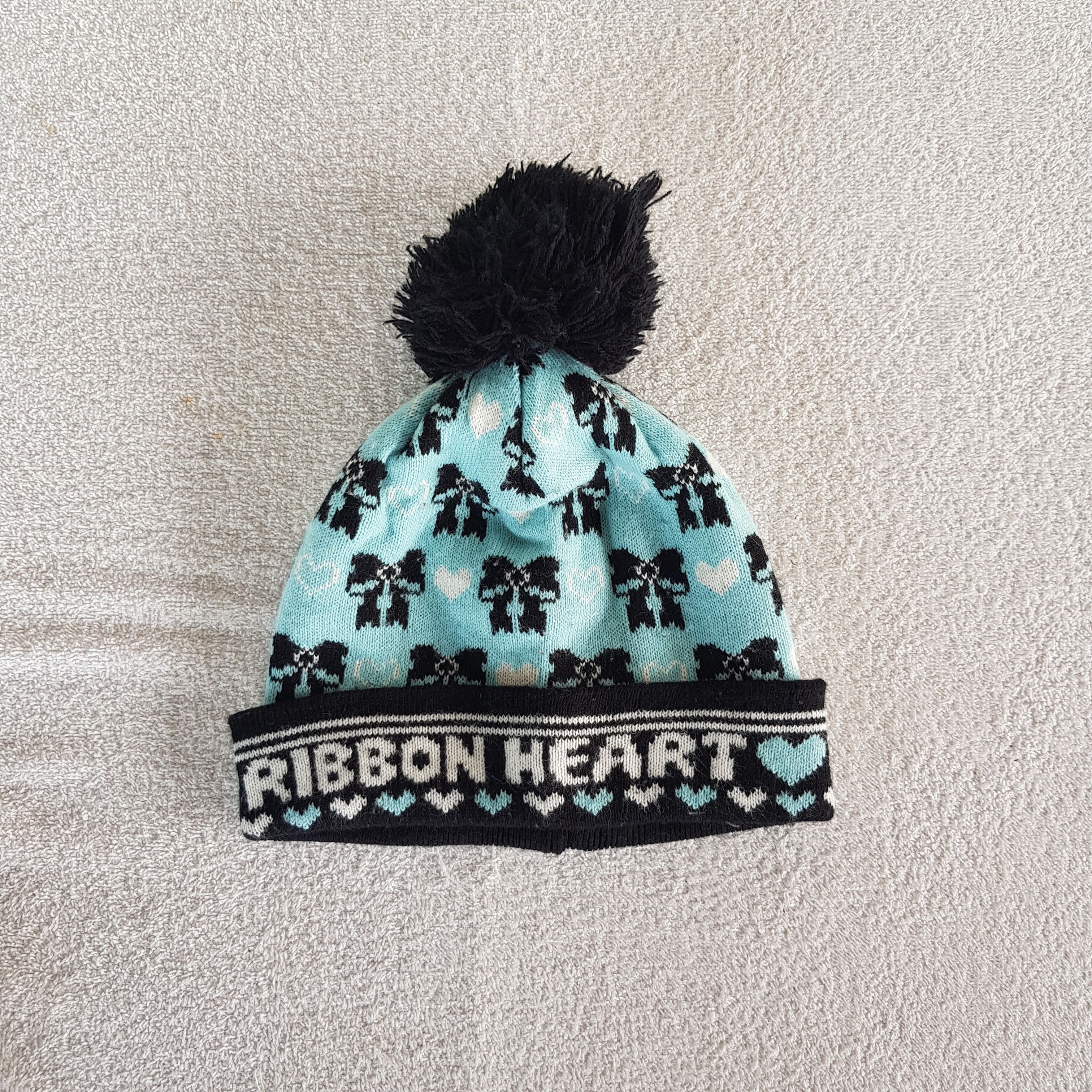 Japanese Brand Vintage Ribbon Heart Beanie Pom Pom Snow Caps Hats Size ONE SIZE - 5 Thumbnail