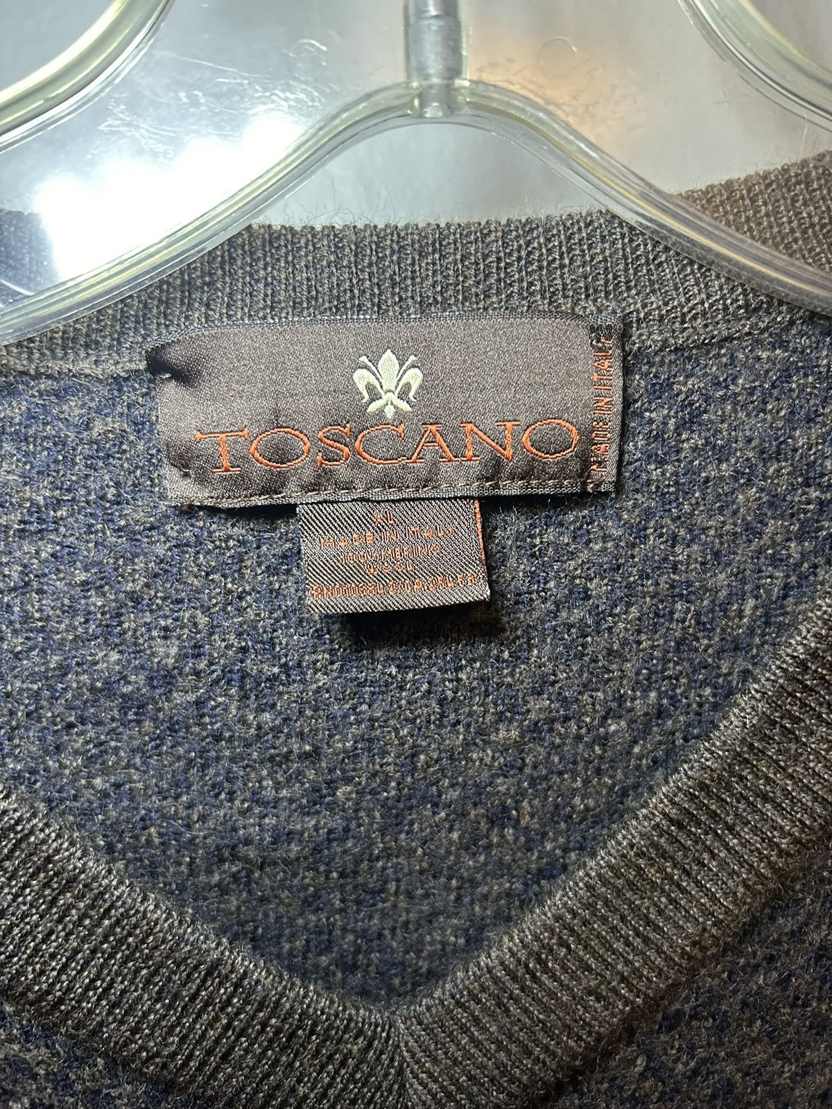 Toscano Vintage Toscano 100% merino wool check v-neck sweater Size US XL / EU 56 / 4 - 3 Thumbnail