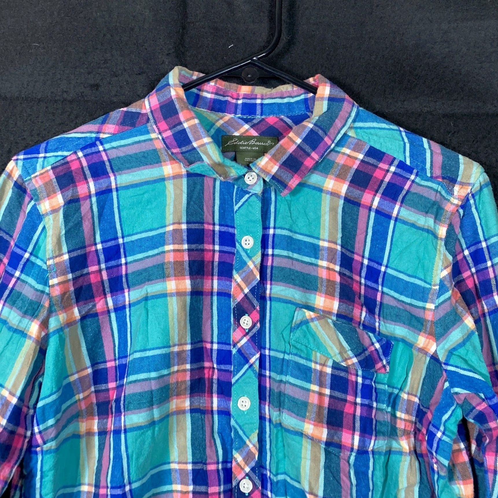 Eddie Bauer Eddie Bauer Womens Blouse Multicolored Plaid Button Down 100% Cotton Large Size L / US 10 / IT 46 - 2 Thumbnail