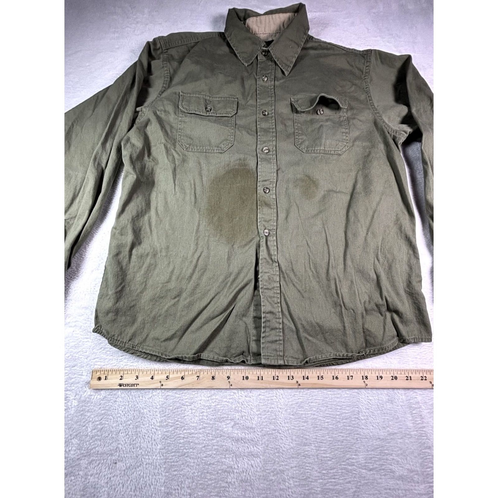 Wrangler Wrangler Shirt Men L Olive Green Long Sleeve Cotton Twill Button-Up Collared Western Outdoor Embroidered Pockets Size US L / EU 52-54 / 3 - 4 Thumbnail