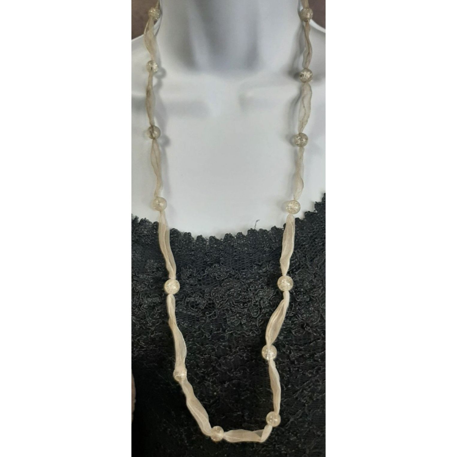 Other Sheer Ribbon Necklace With Clear Crackle Beads Size ONE SIZE - 1 Thumbnail