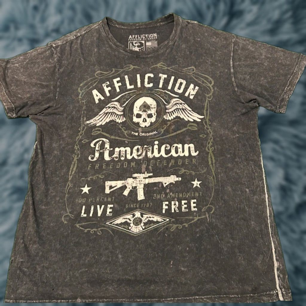 Affliction VINTAGE Affliction Shirt XL Gray Grunge Skull Wings Freedom Defender Y2K Punk VTG Men Shirt XL Mens Size US XL / EU 56 / 4 - 1 Thumbnail