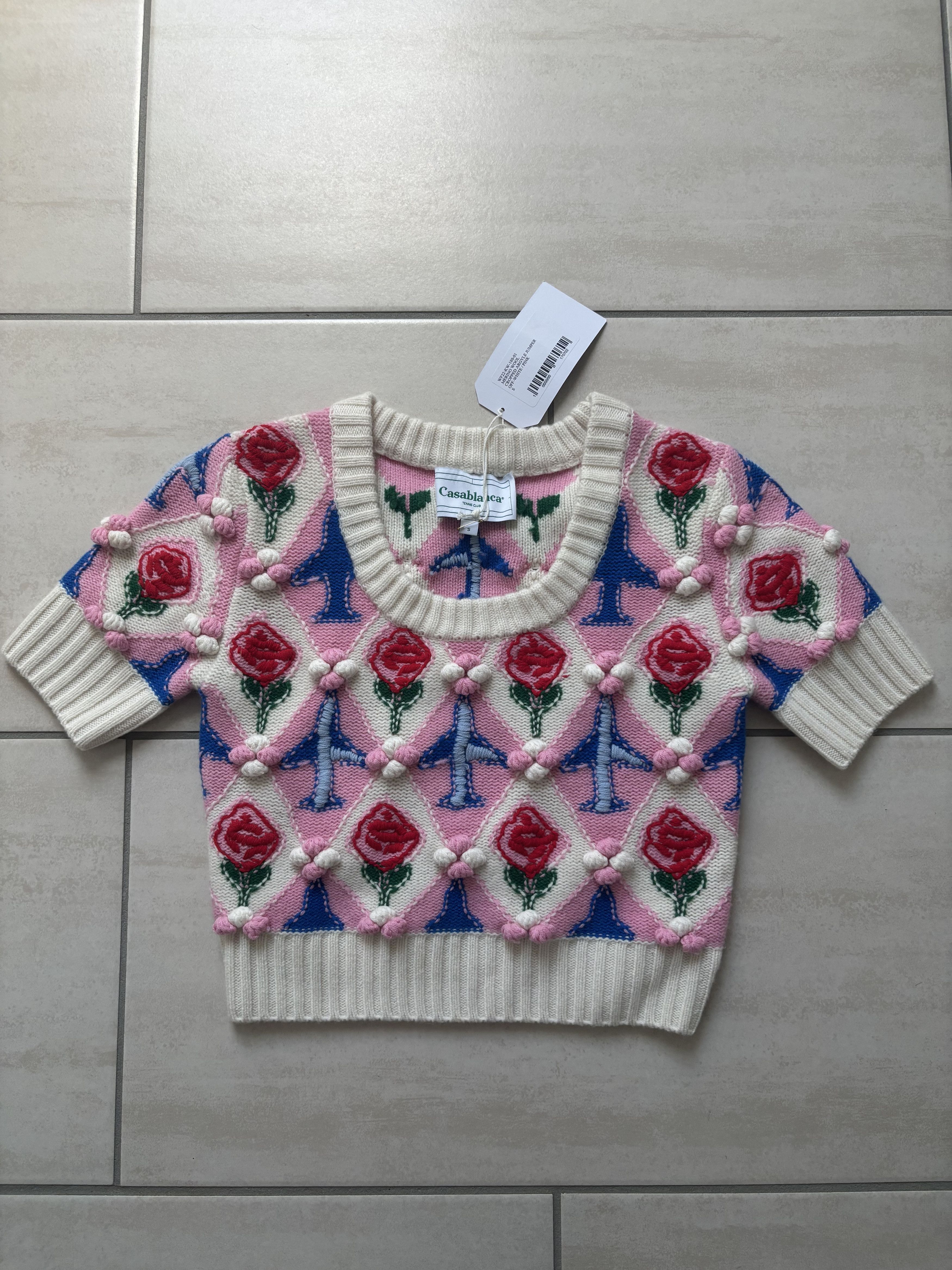 Casablanca Casablanca Merino wool Cropped argyle jumper off-white/pink Size S / US 4 / IT 40 - 3 Thumbnail