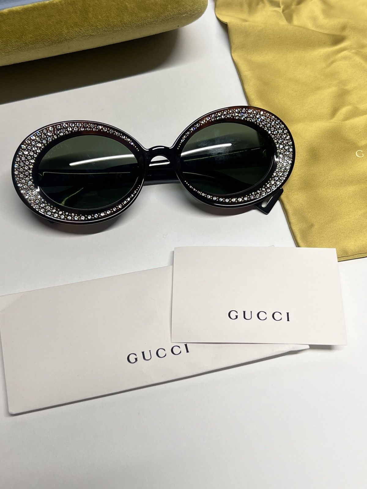 Designer × Gucci × Swarovski Gucci Tortoise Shell Swarovski Diamond Studded Sunglasses Size ONE SIZE - 9 Thumbnail