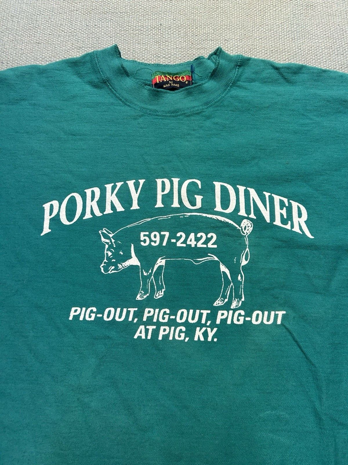 Vintage Vtg t shirt porky pig diner Kentucky restaurant turquoise XL Size US XL / EU 56 / 4 - 2 Thumbnail