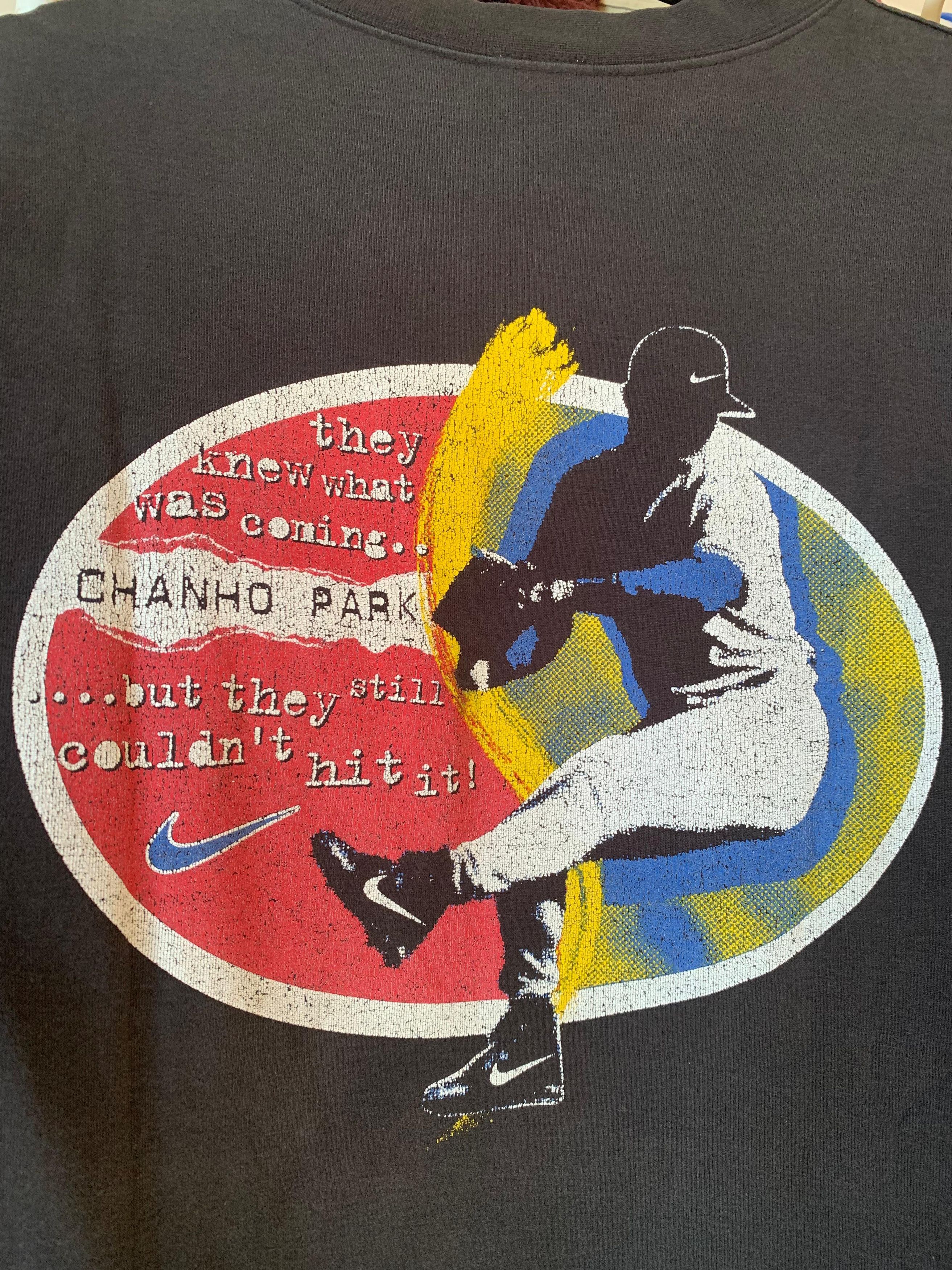 Nike × Vintage NIKE VINTAGE 90'S BIG SWOOSH CHANHO PARK LONGSLEEVE Size US M / EU 48-50 / 2 - 6 Thumbnail