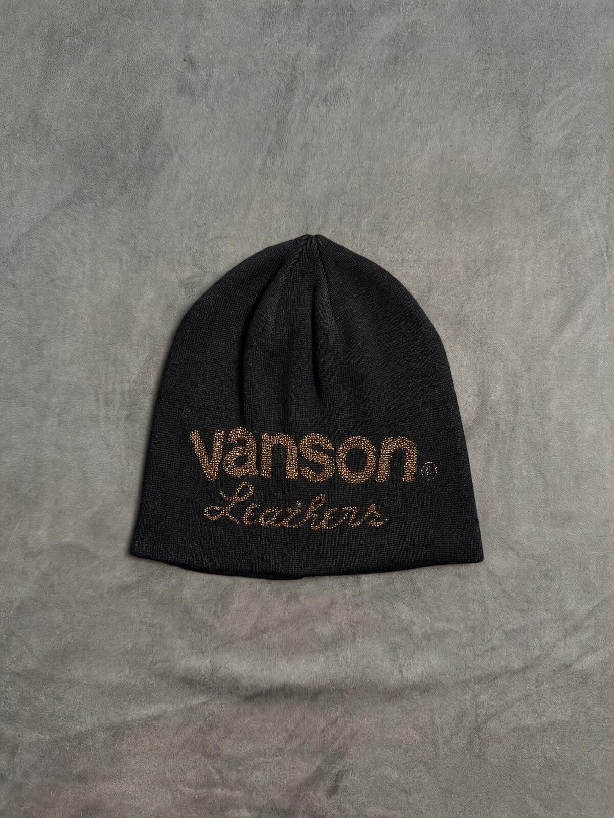 Vanson Leathers Vtg Vanson Leathers Gold Graphic No Cuff Knit Beanie Hat Blk Size ONE SIZE - 5 Thumbnail