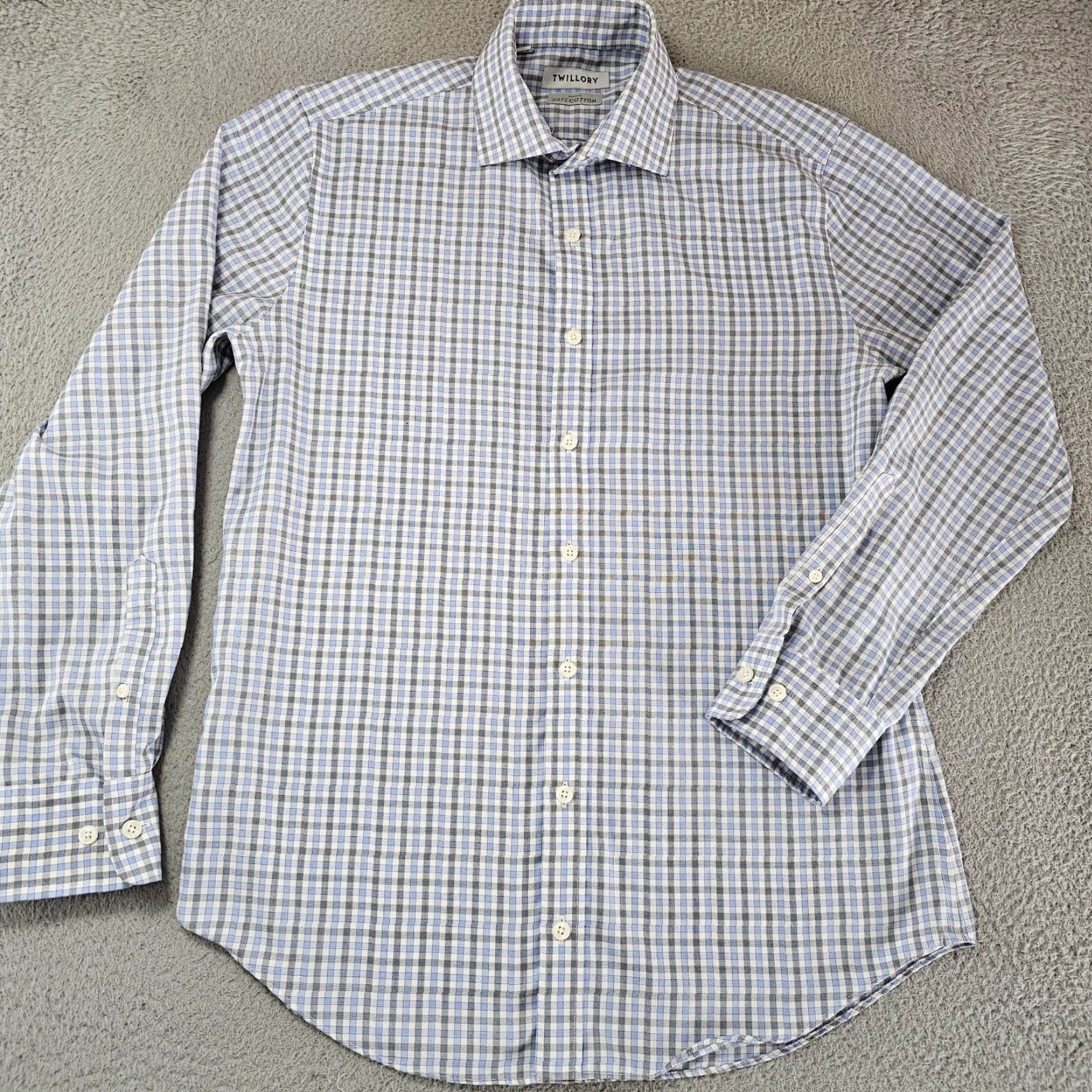 Vintage Twillory Dress Shirt Mens Size 15.5 32/33 Blue Check Button-Up Knit Cotton Regular Fit Non-Iron Easy Care Size 42R - 2 Thumbnail