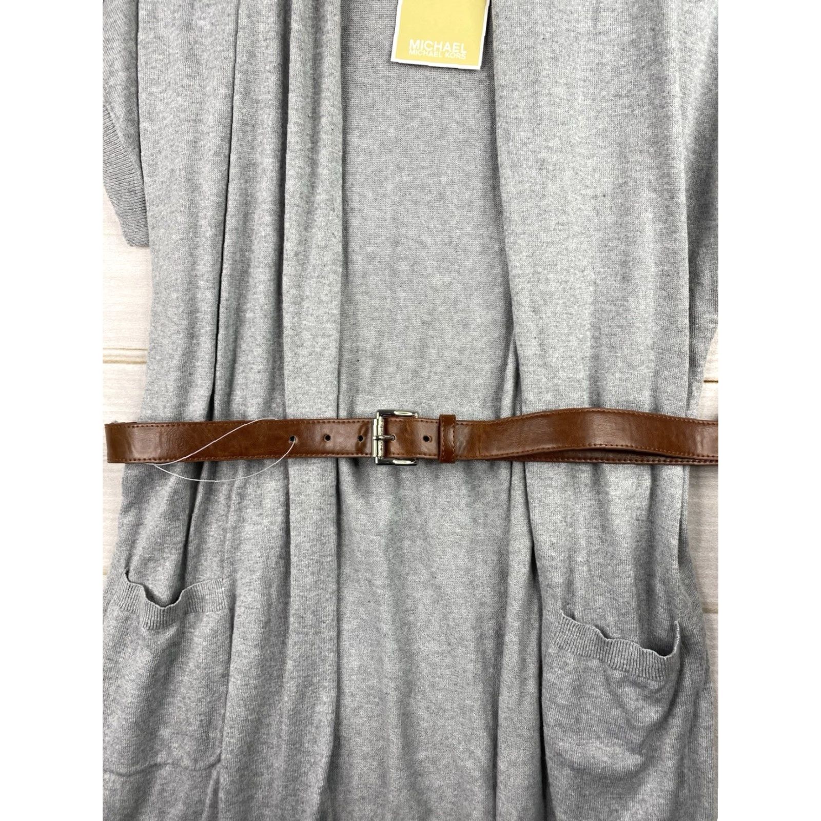 Michael Kors Michael Kors Cardigan Womens XL Gray 90s Open Dolman Sleeve Belted Knit Sweater Size XL / US 12-14 / IT 48-50 - 2 Thumbnail
