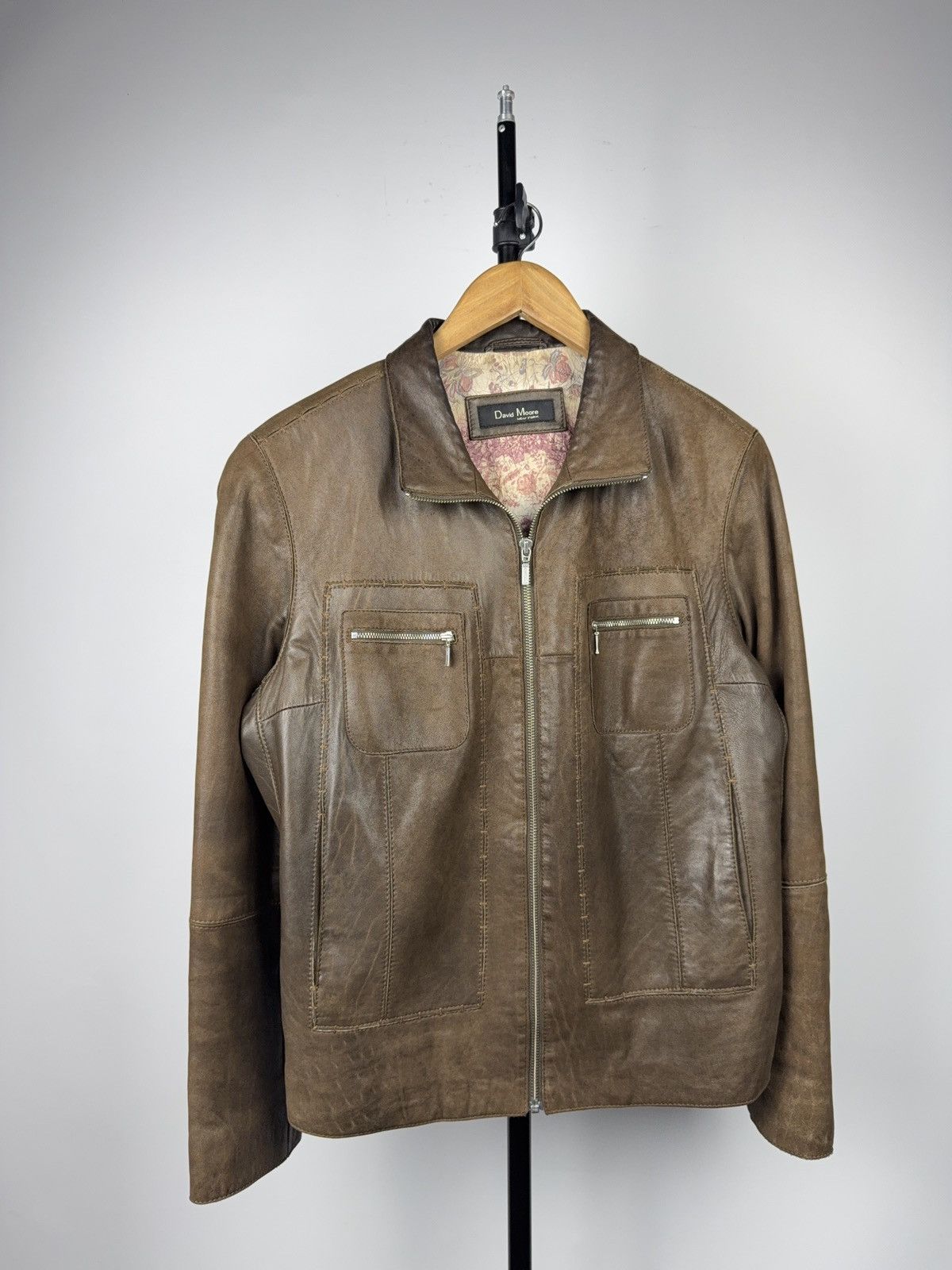 Genuine Leather Vintage Luxury Archive David Moore Brown Leather Jacket 46 Size US S / EU 44-46 / 1 - 1 Thumbnail