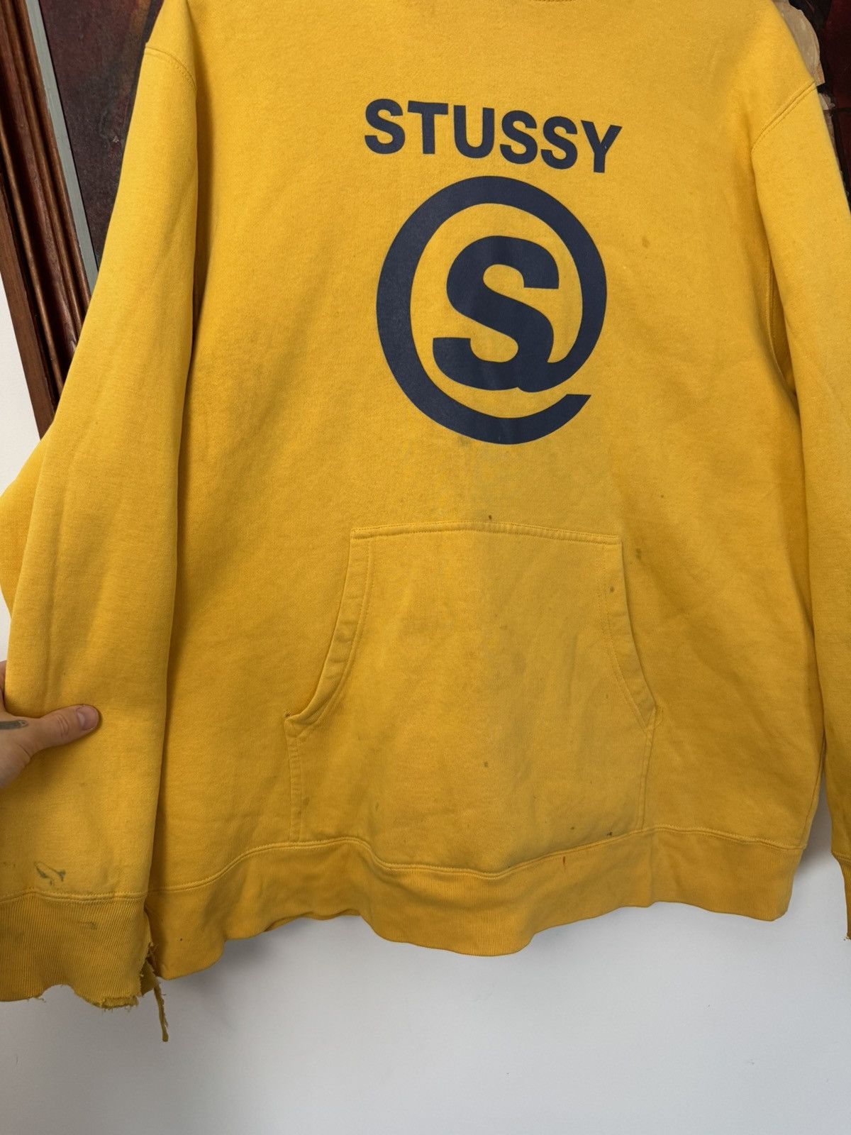 Stussy 💥90s STUSSY BIG LOGO YELLOW HOODIE DISTRESSED WASHED SKATE Size US M / EU 48-50 / 2 - 4 Thumbnail