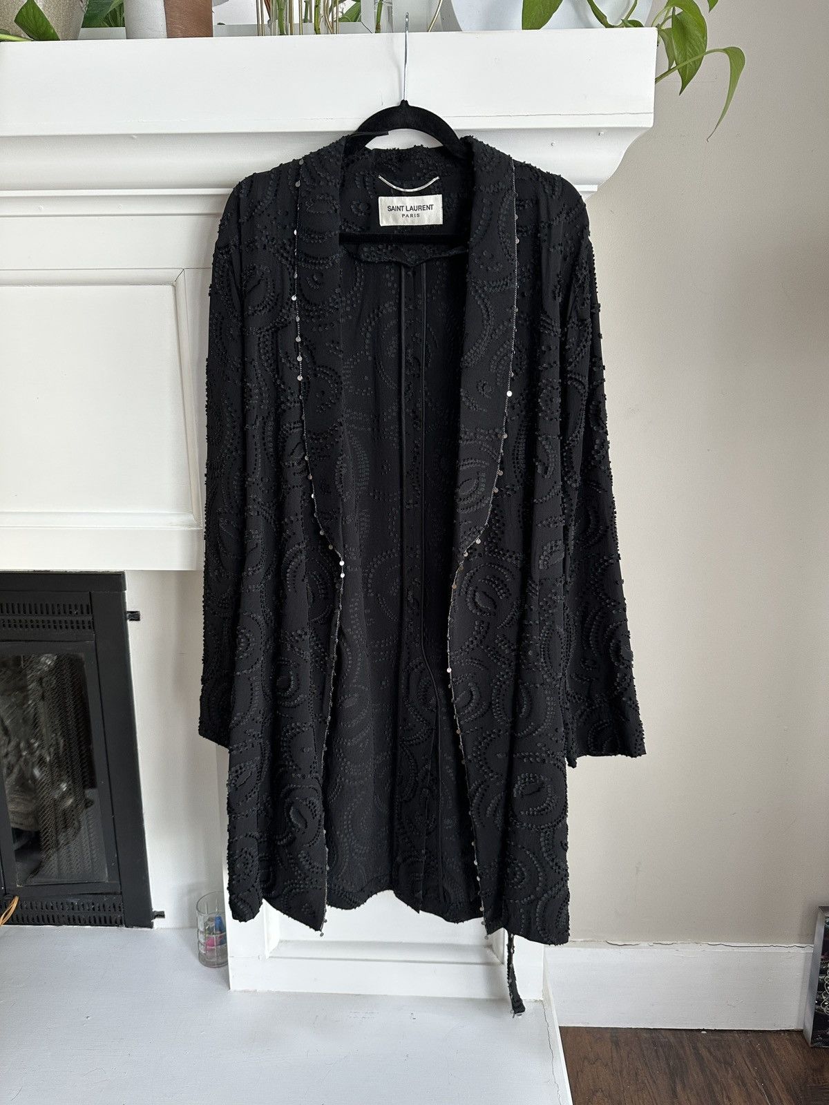 Saint Laurent Paris Black Jacquard Robe Coat w/ Charm Trims Size US S / EU 44-46 / 1 - 2 Thumbnail