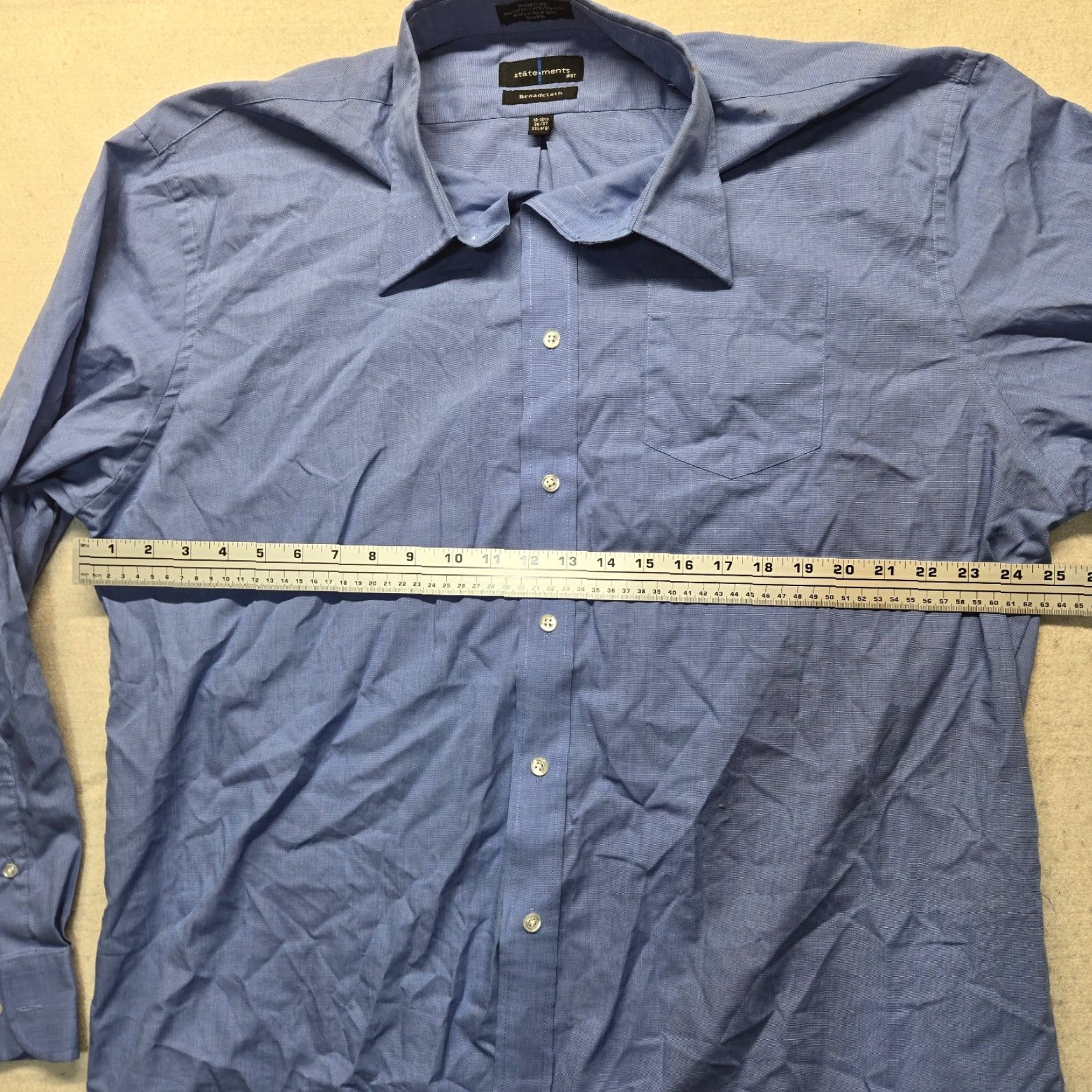 Vintage Statements Shirt Men 2XL Solid Blue Long Sleeve Button-Down Collar 18.5 Neck 18.5 in Big & Tall Dress Shirt Size US XXL / EU 58 / 5 - 4 Thumbnail