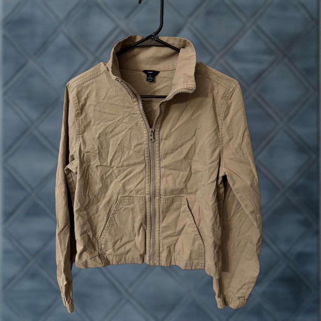 Gap VINTAGE Gap Women’s Lightweight Jacket Casual Basic Cotton Size M Cream Fall Spring Zip-Up Women Size M / US 6-8 / IT 42-44 - 1 Thumbnail