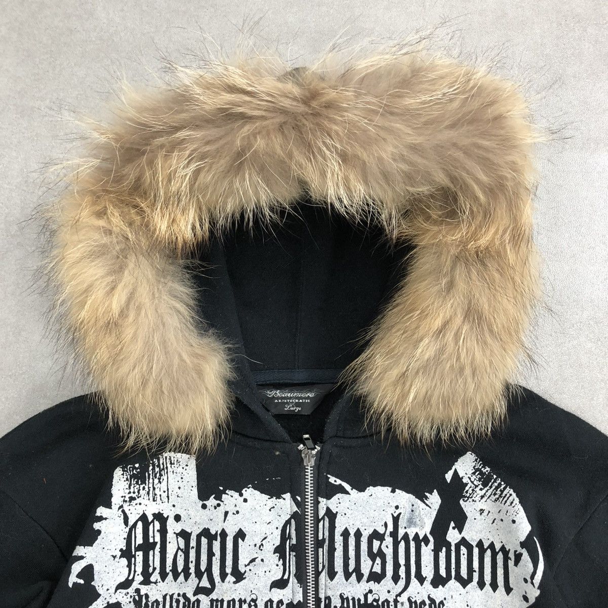 If Six Was Nine 2000s Beaumere Skulls Poem Patch Gothic Punk Fur Zip Hoodie Size US L / EU 52-54 / 3 - 3 Thumbnail