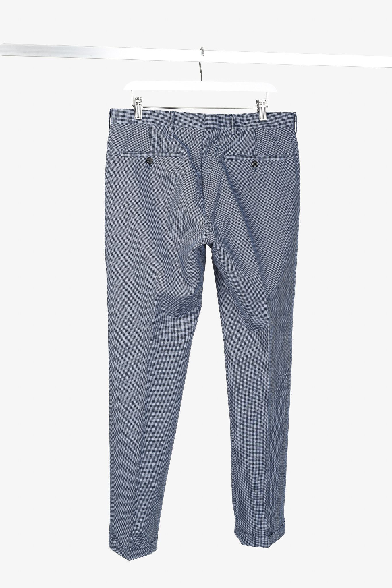 Prada Prada Blue-Micro-Houndstooth Virgin Wool Cuffed Trousers Size 34R - 2 Thumbnail