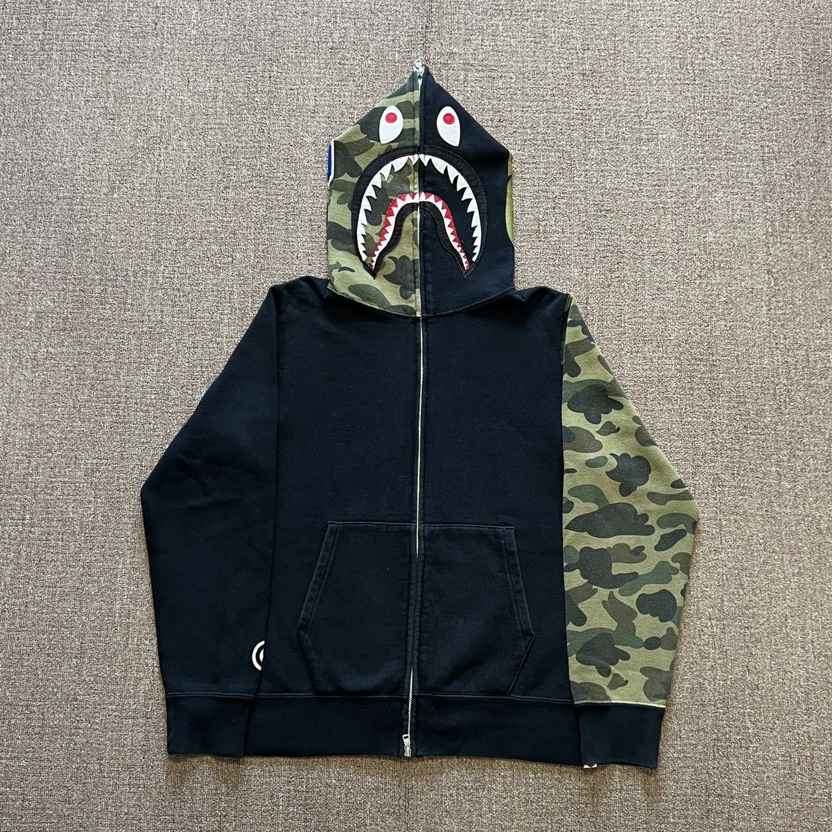 Bape Bape Green Camo Sleeve Shark Hoodie | Grailed