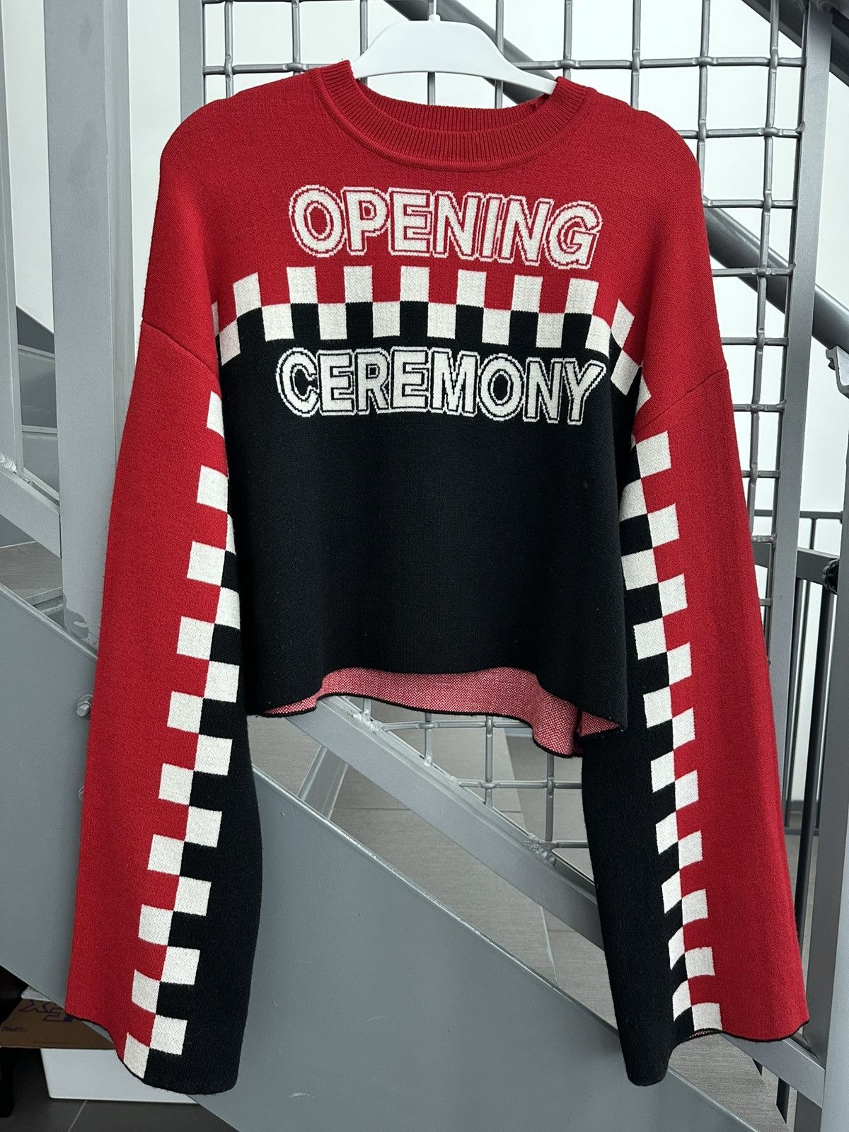 Opening Ceremony Opening Ceremony Red/Blck Checker Wool Knit Crewneck Sweater Size L / US 10 / IT 46 - 2 Thumbnail