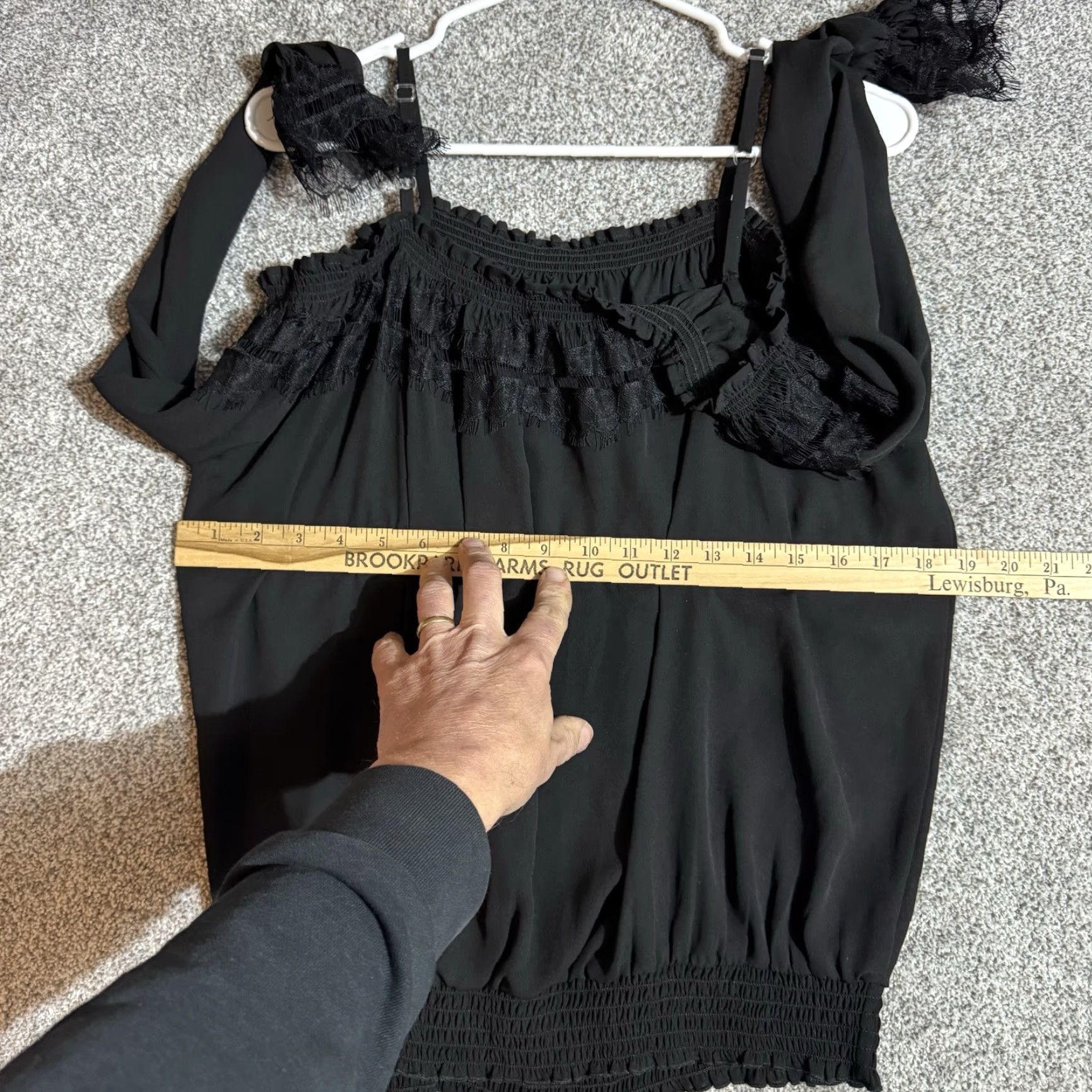 Vintage BCX Blouse Off Shoulder Top Womens XL Black Lace Ruffle Gothic Whimsigoth Coquette Romantic Polyester Casual Party/Cocktail Size XL / US 12-14 / IT 48-50 - 3 Thumbnail
