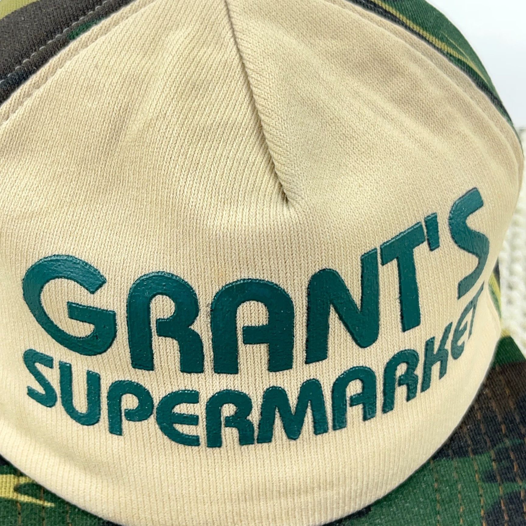 Vintage VINTAGE Grants Trucker Hat Cap Green Camo Made In USA 80s Army WV Mens One Size Adjustable Breathing Lightweight Retro Logo USA Hat Size ONE SIZE - 3 Thumbnail