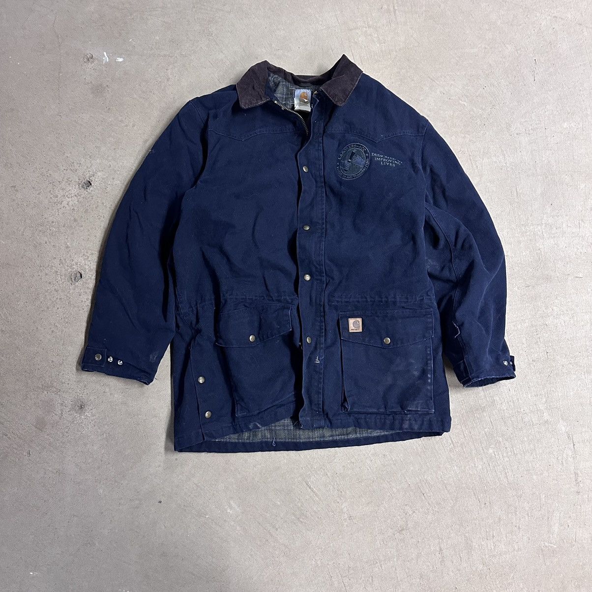 Vintage 90s Faded Navy Blue Carhartt Chore Jacket Sz XL