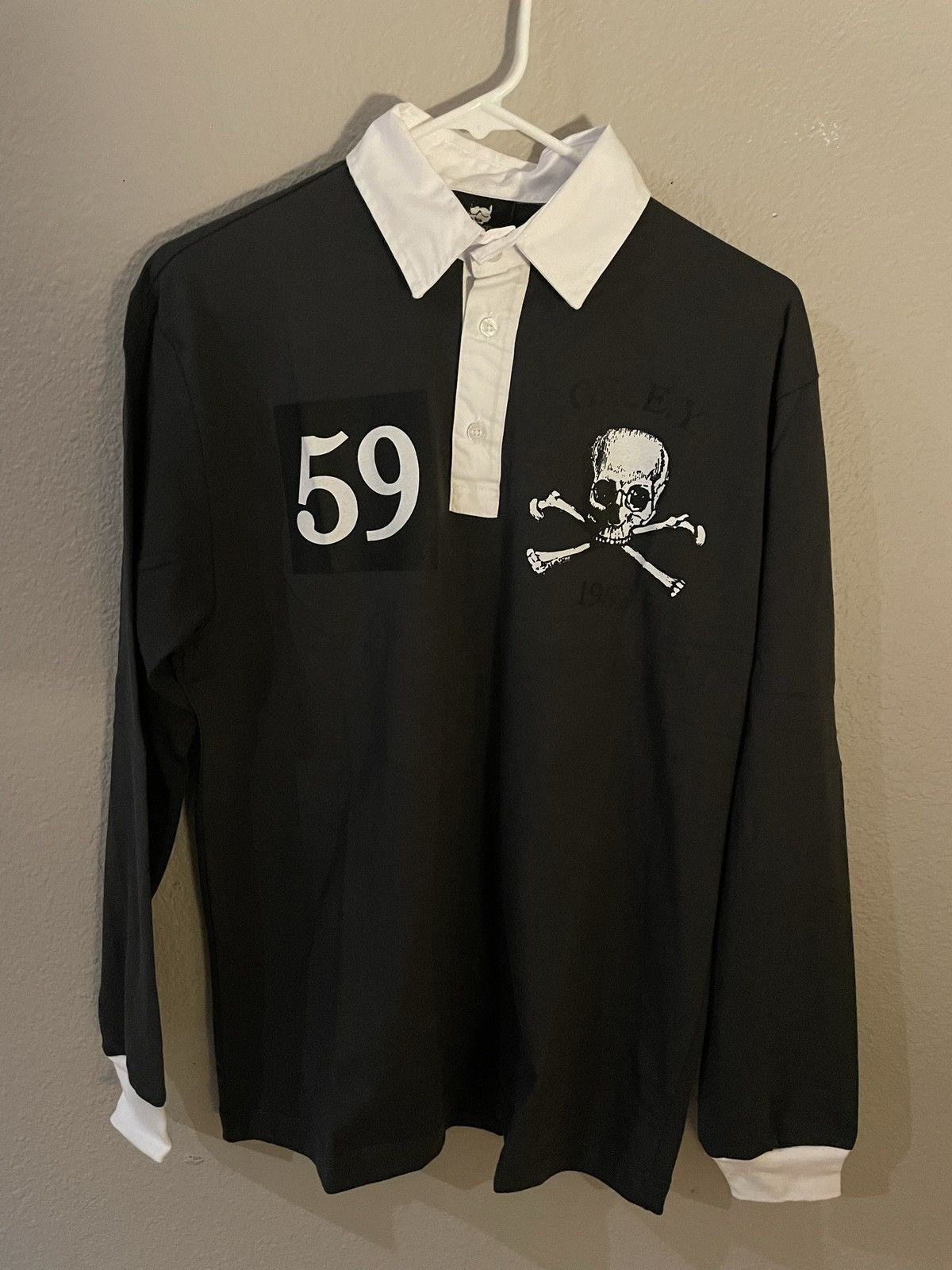 image of Pouya Uicideboy Merch $Uicideboys Bones Rugby Long-Sleeve in Black, Men's (Size Small)