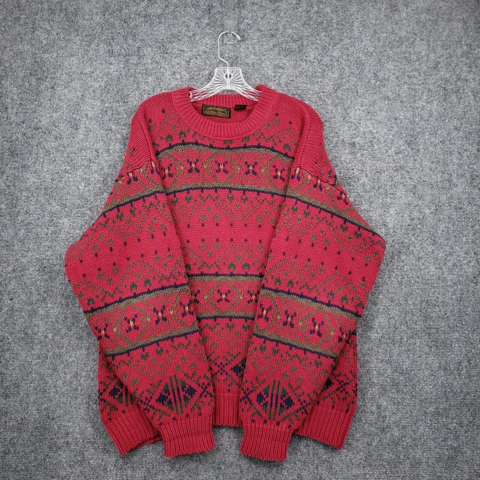 Vintage Eddie Bauer 90s Mens Wool factory Sweater Size XL Tall Fair Isle Knit 1/4 zip