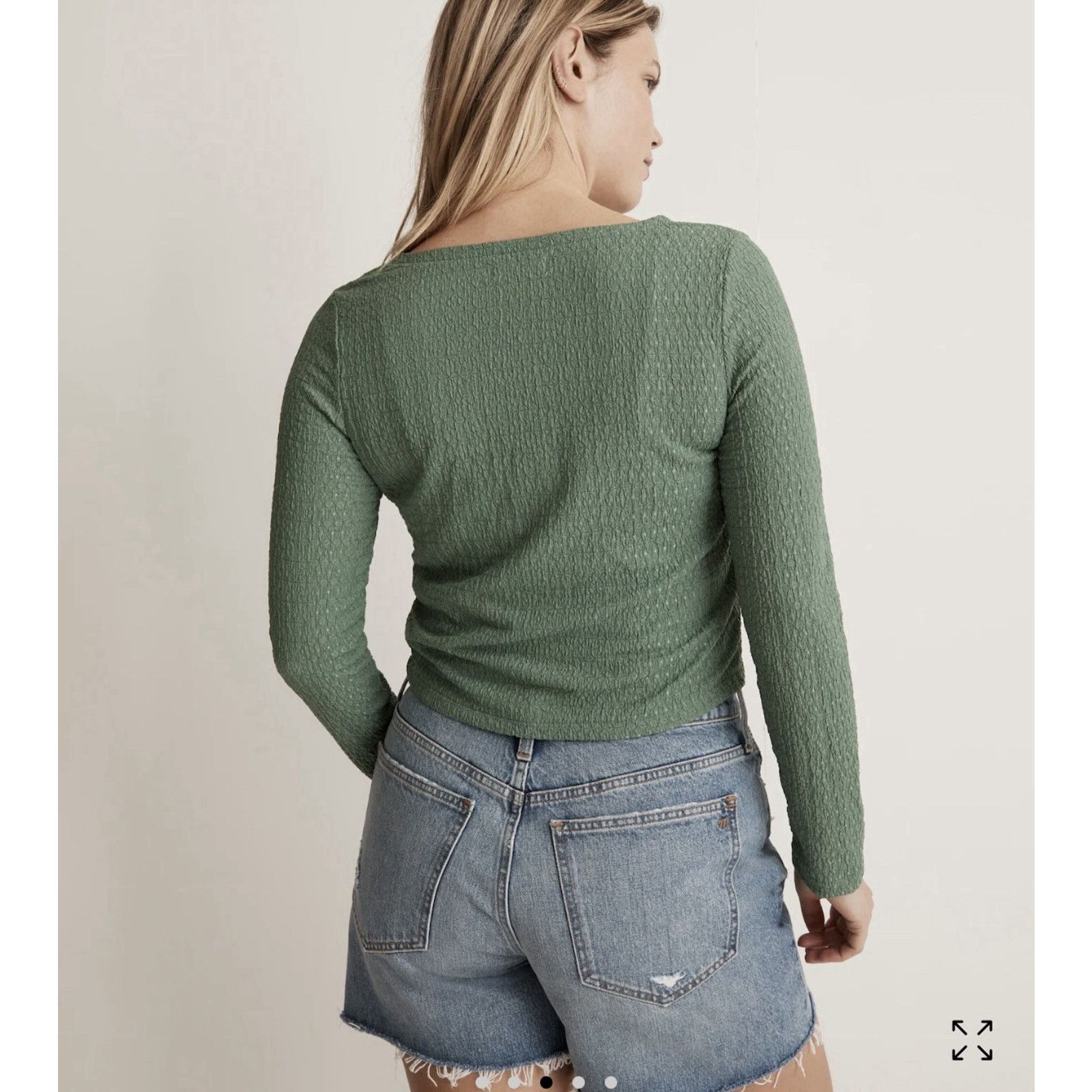 Madewell Madewell Large Crinkled Cardigan Button Up V Neck Green Size L / US 10 / IT 46 - 3 Thumbnail