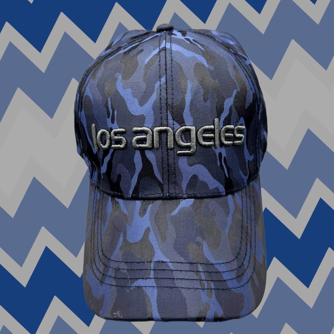 Vintage Los Angeles Hat Men Blue Black Camouflage Embroidered Strap Back Cap Size ONE SIZE - 1 Thumbnail