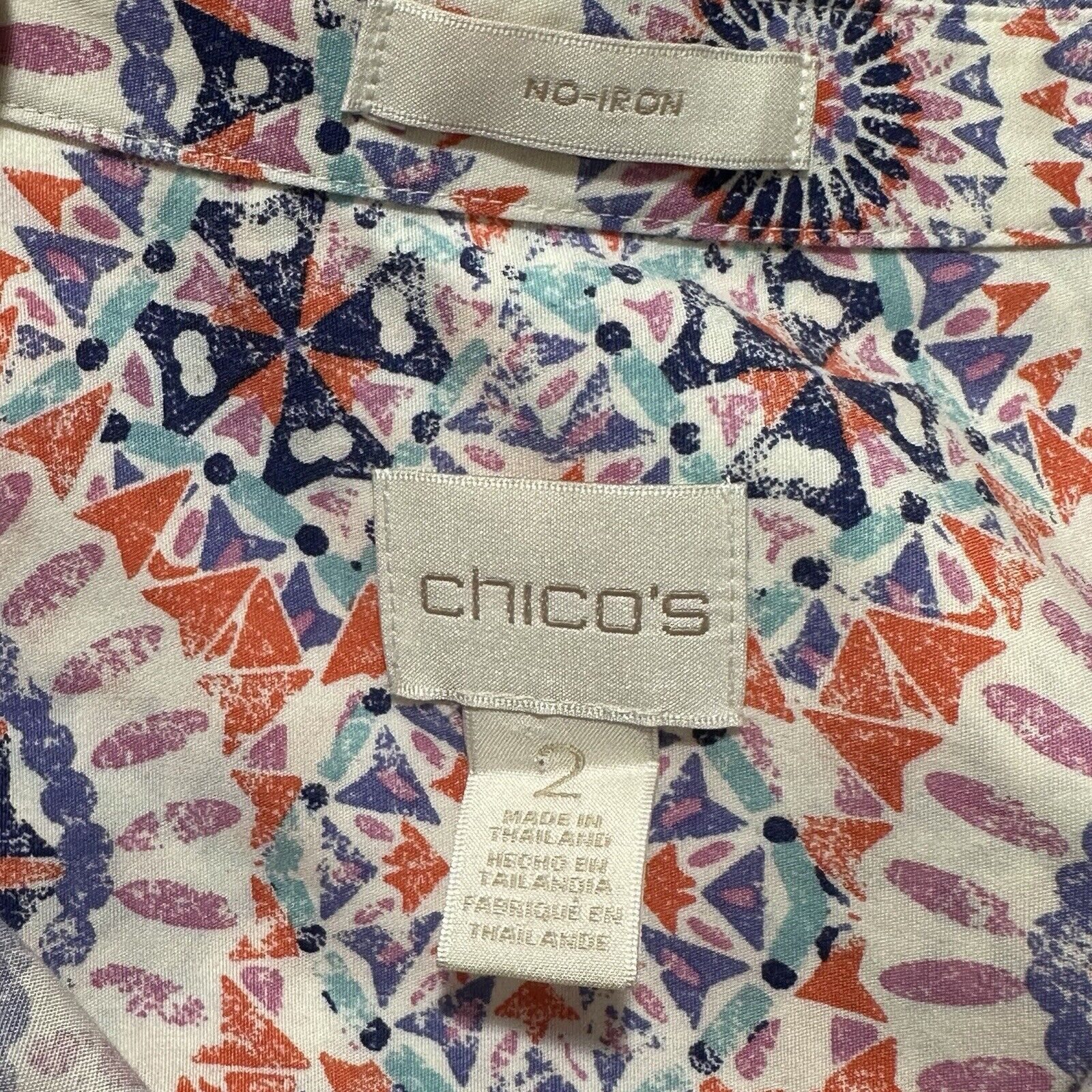Chicos Chico's Large No Iron Effortless Sunburst Button-Down Shirt Size L / US 10 / IT 46 - 3 Thumbnail