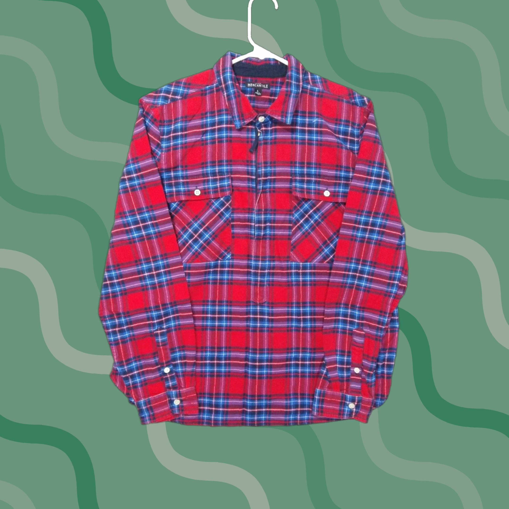 J.Crew J.CREW Mens Large Red Plaid Flannel 1/2 Zip Pullover Shirt Cotton Casual Size US L / EU 52-54 / 3 - 1 Thumbnail