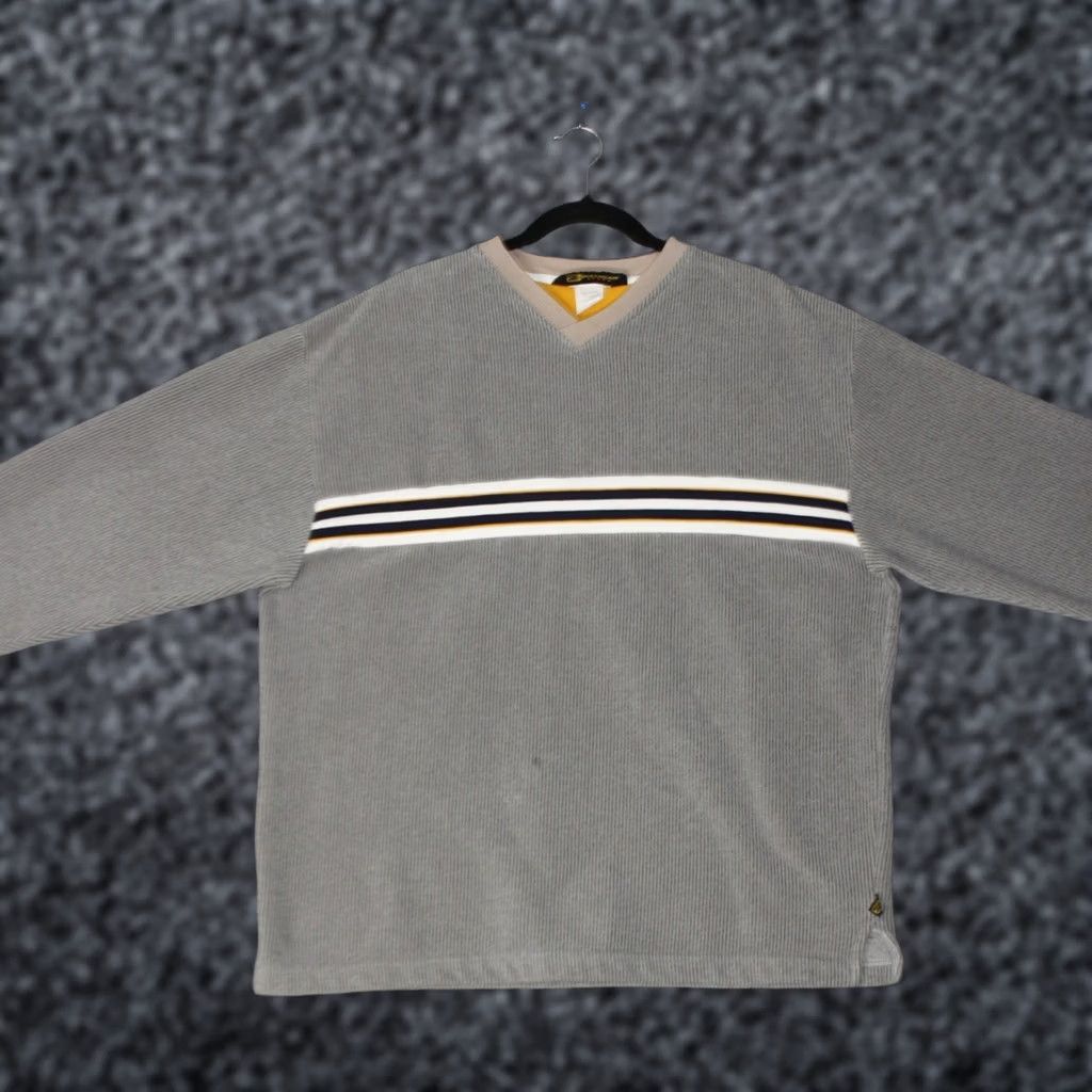 Vintage VINTAGE Bullhead Pullover Mens XL Gray Ribbed Nylon V-Neck Striped Gorpcore Skate Shirt Size US XL / EU 56 / 4 - 1 Thumbnail
