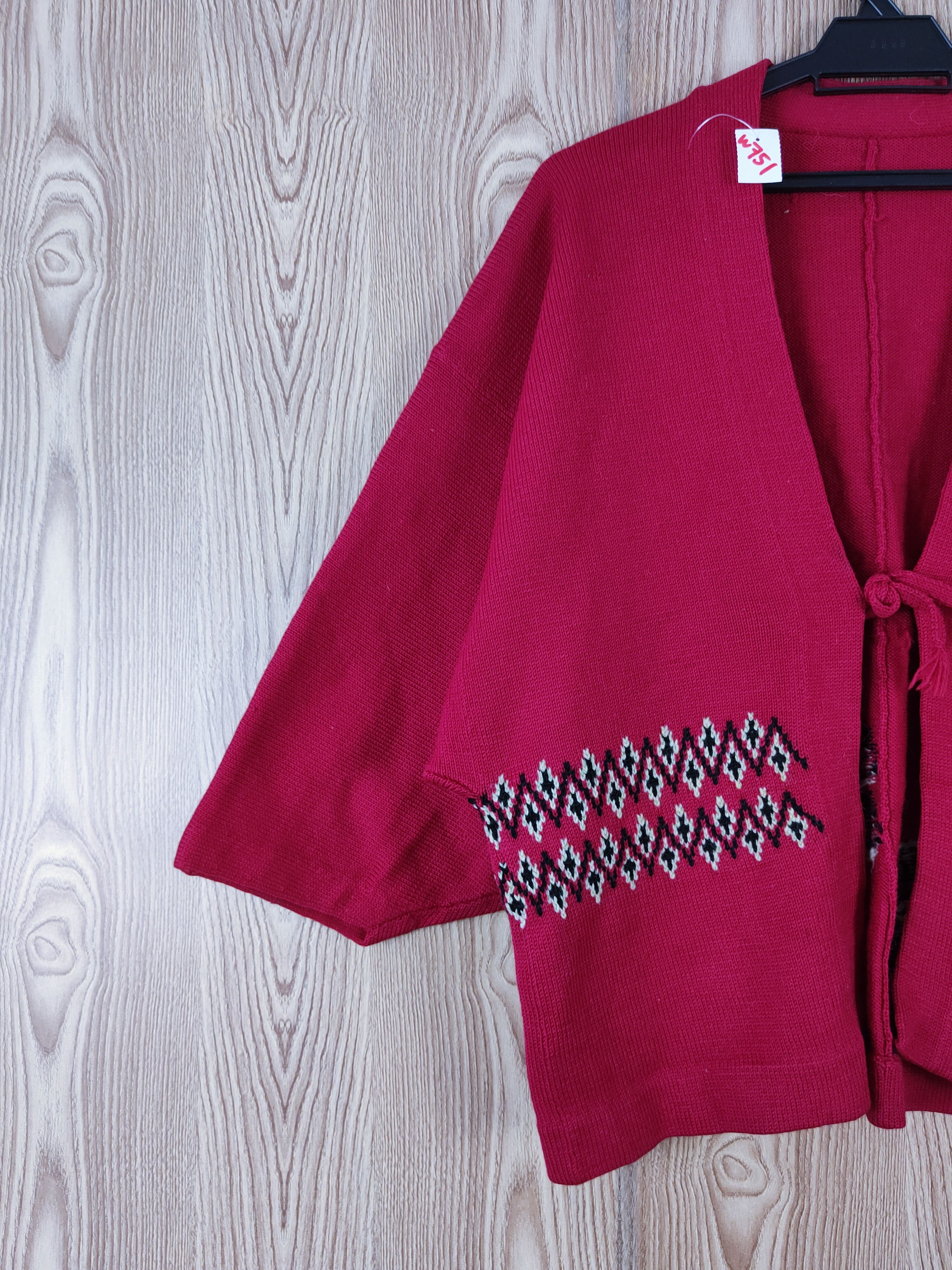 Japanese Brand Japan Dark Pink Knitwear Short Kimono cardigan #W751 Size L / US 10 / IT 46 - 3 Thumbnail