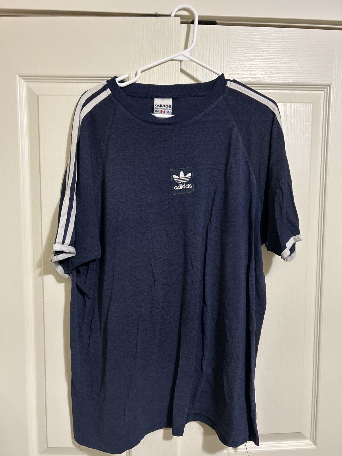 Adidas × Vintage Vintage 80s Adidas 3 stripe t shirt Size US XL / EU 56 / 4 - 1 Thumbnail