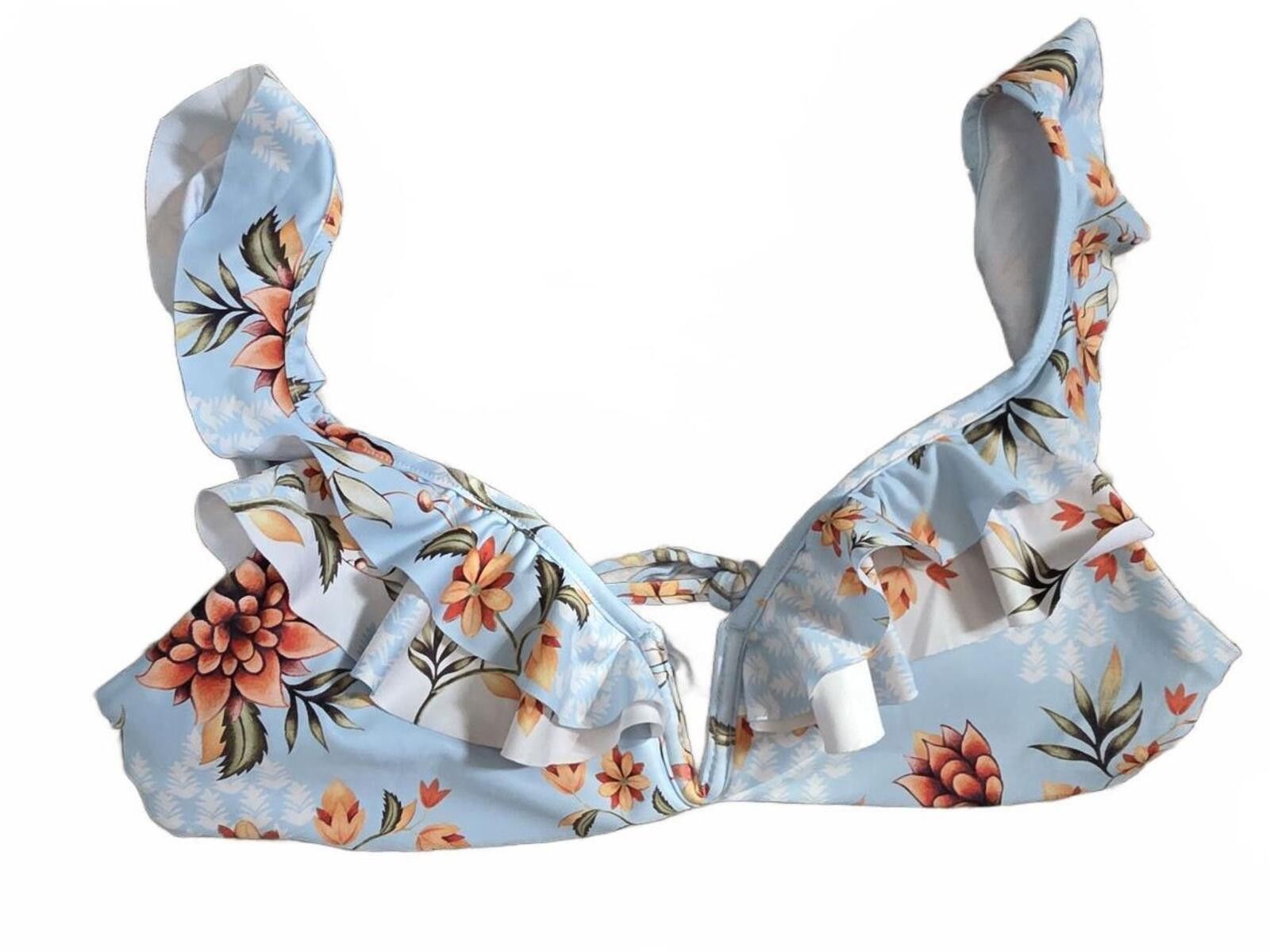 Other Agua Bendita Floral Ruffle Bikini Swimsuit Size S Blue NWOT Size ONE SIZE - 4 Thumbnail