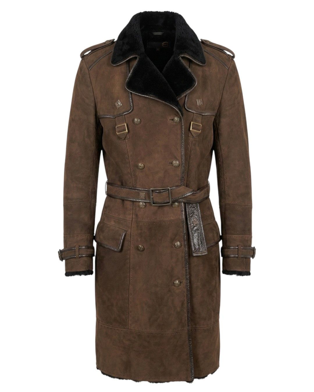 Roberto Cavalli SHEARLING SUEDE LEATHER NAPOLEON TRENCH COAT Size L / US 10 / IT 46 - 1 Thumbnail
