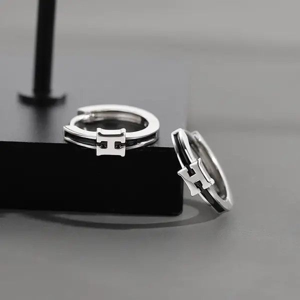 Designer × Jewelry 925 Silver Plated Letter Small Hoop Earrings for Men Women Size ONE SIZE - 3 Thumbnail