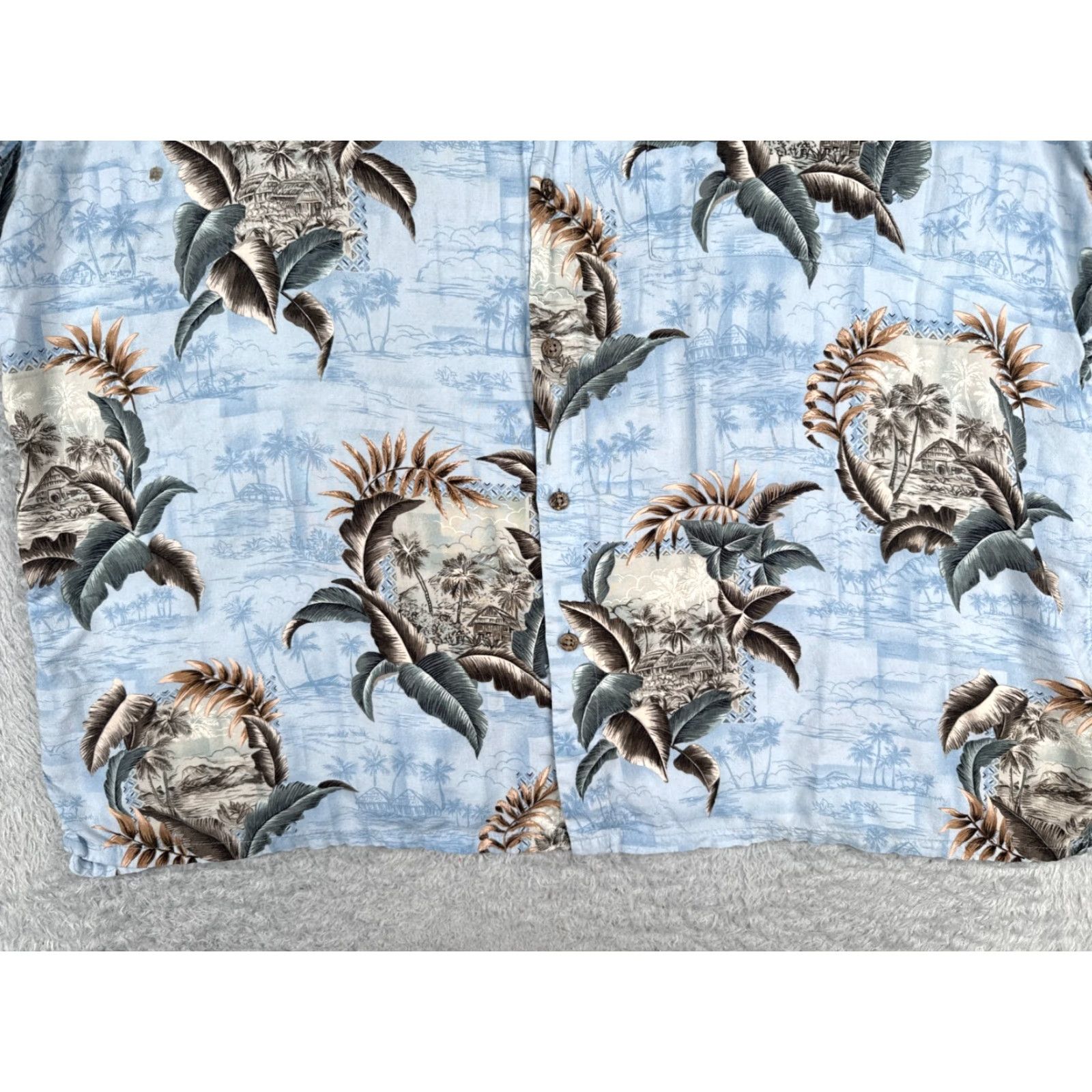 Vintage Batik Bay Shirt Adult 2XL XXL Blue Hut Palm Floral Leaf Hawaiian 100% Rayon Size US XXL / EU 58 / 5 - 7 Thumbnail