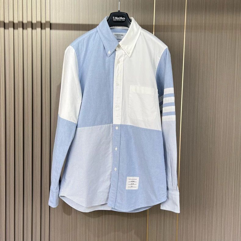 Thom Browne Thom Browne size1 White and blue four-bar shirt Size US S / EU 44-46 / 1 - 1 Thumbnail