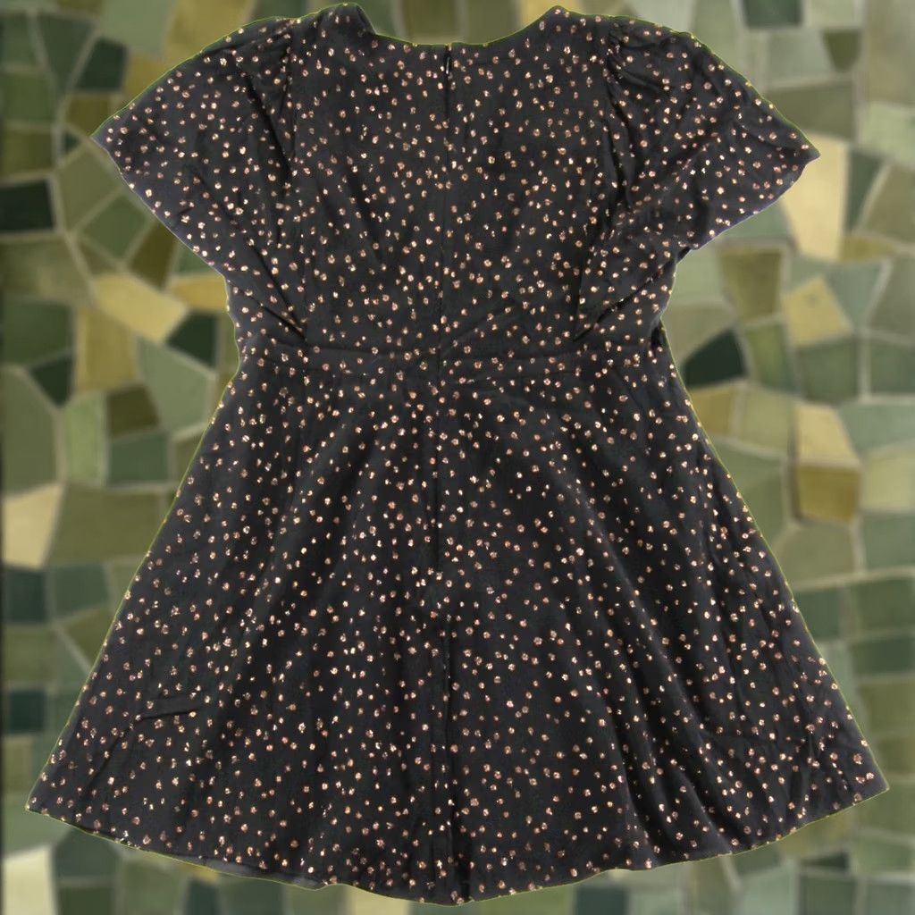 Madewell Madewell Black Brown Metallic Sparkle Short Sleeve V-Neck Short Wrap Dress 14 Size 36" / US 14 / IT 50 - 1 Thumbnail