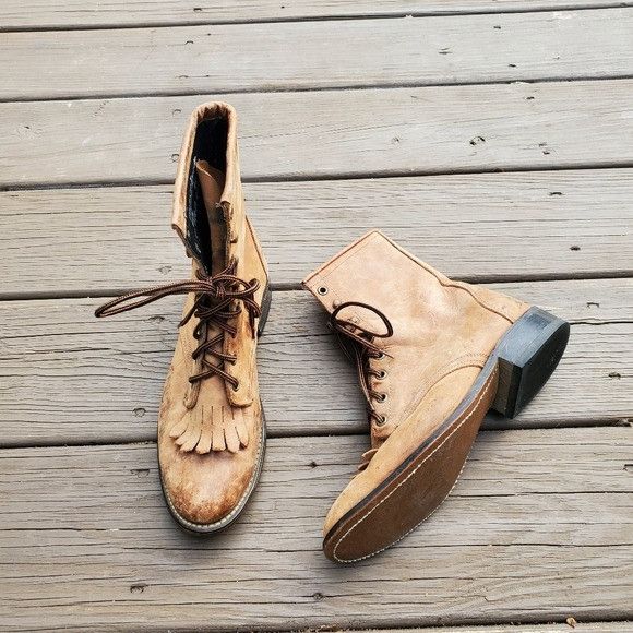 image of Vintage 90's Laredo Brown Leather Kiltie Fringe Tassel Roper Shoes, Women's (Size 8.5)